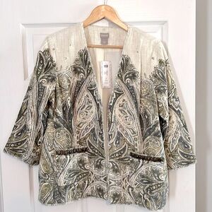 Chico’s NWT Heritage Tweed Embellished Ecru Jacket Size 1
